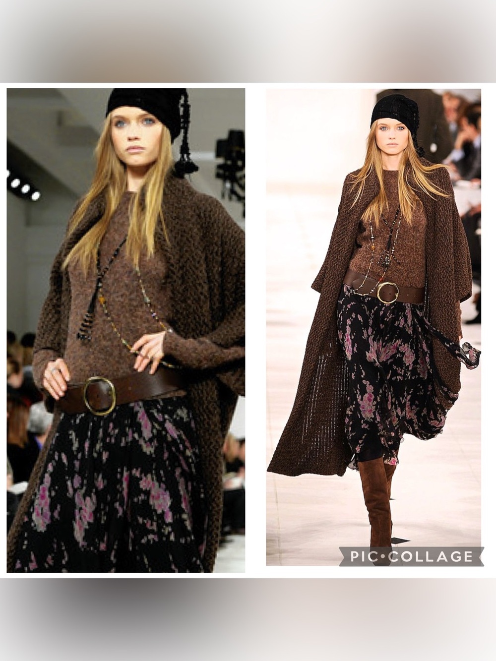 Ralph Lauren F/W 2010 Collection Black Pink Silk Chiffon Floral Midi Skirt 6